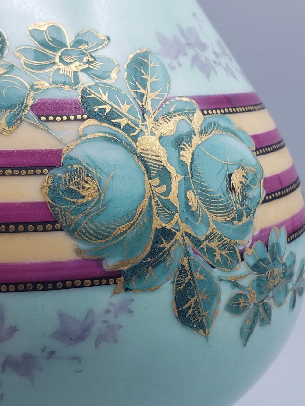 RARE Antique Art Nouveau Porcelain - 18th Century Vase - Floral w/ Gold Gilding